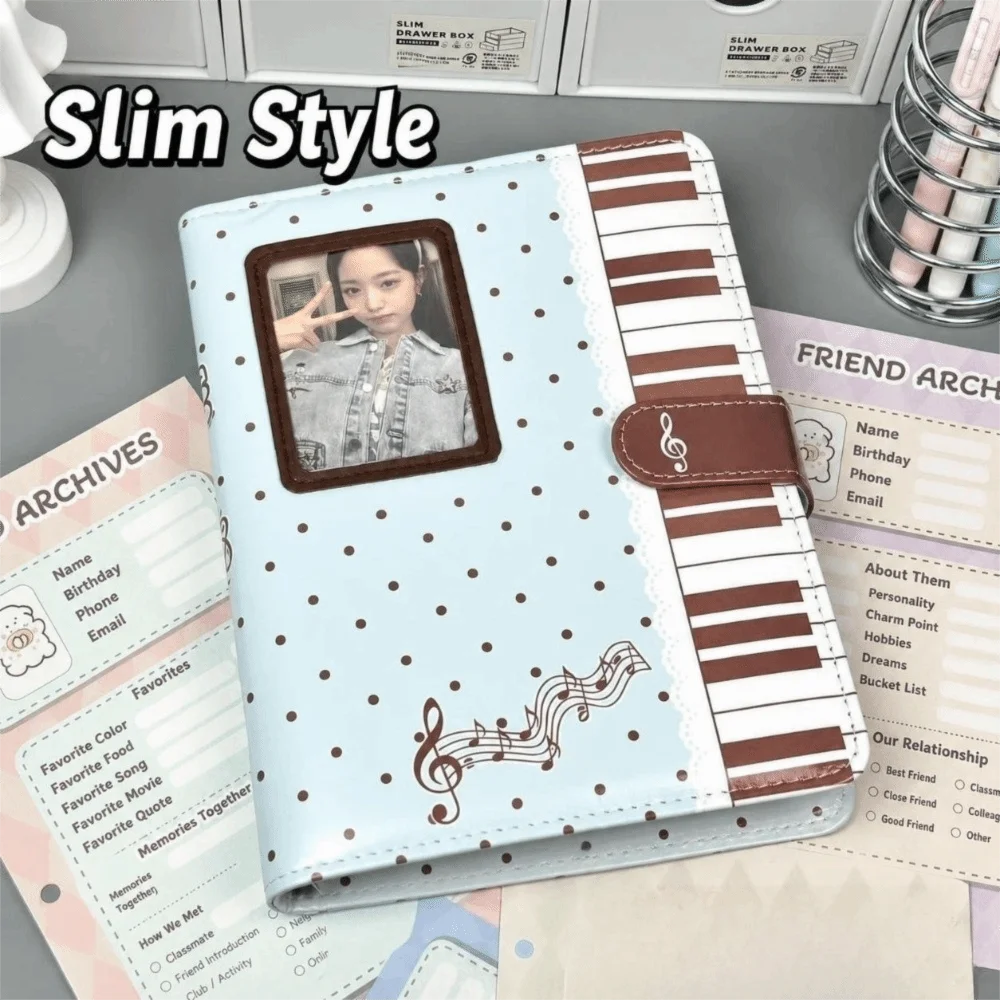 Ins Polka Dot Piano Binder Notebook a5 Loose Leaf Kpop Idol Photocards Holder Detachable PU Leather Photo Album School Journal