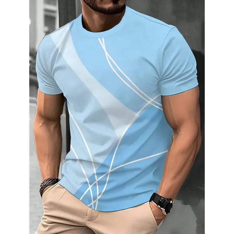 Blue Striped Short Sleeve T Shirt Men Casual Round Neck Tee Simple Comfortable Versatile Summer Top 2026