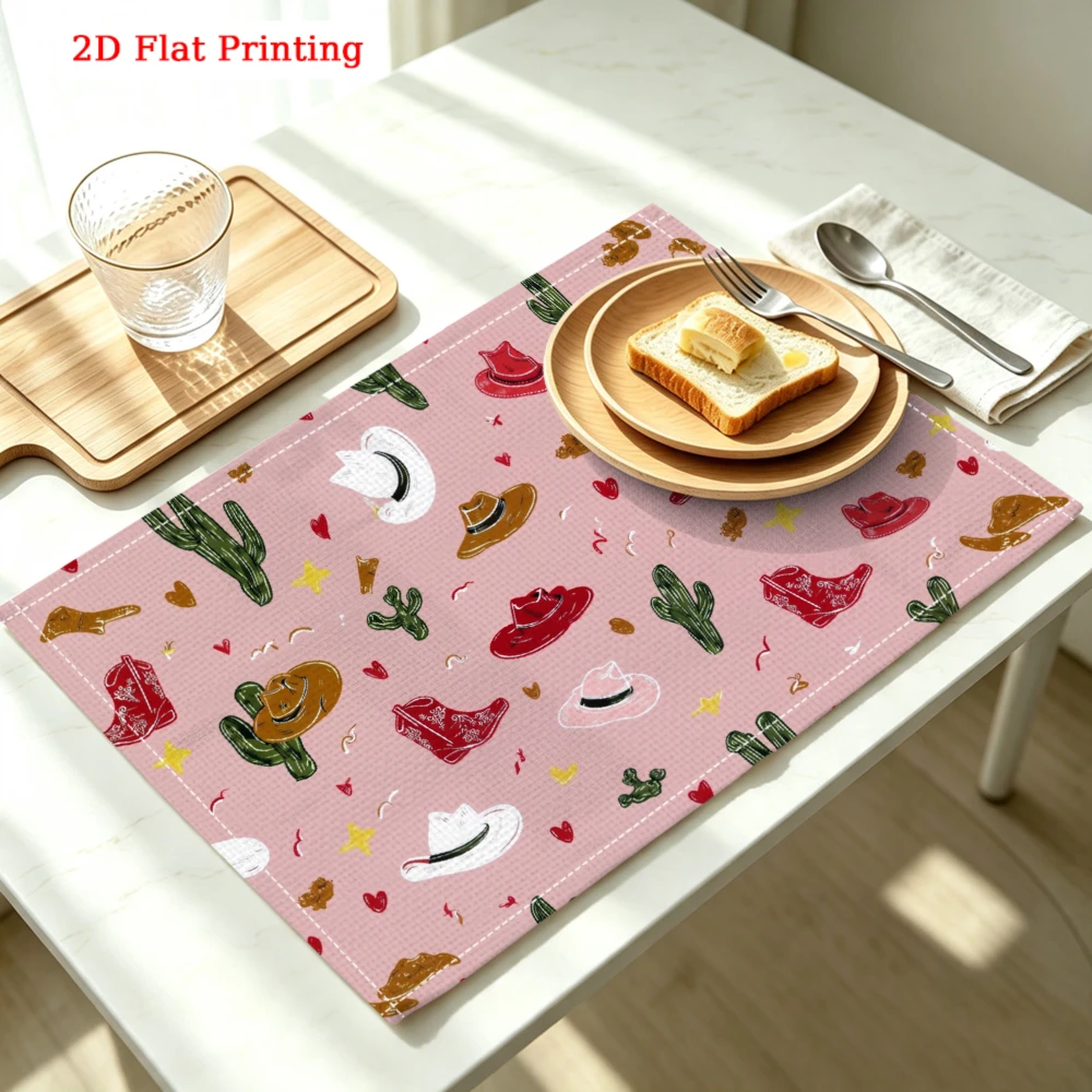 Western Cowboy Hat Cactus Boots Kitchen Placemat Coaster Linen Pad Dish Coffee Cup Table Mat 30x40cm Home Decor
