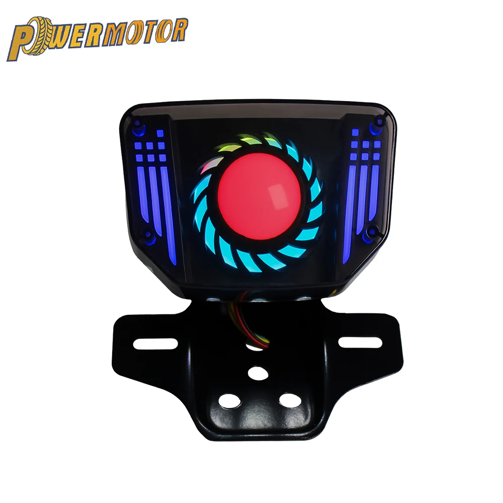 Universal Motorcycle LED Brake Tail Light 12V Signal Lights LED Integrated Tail Light with License Plate Bracket RGB Angel Eyes