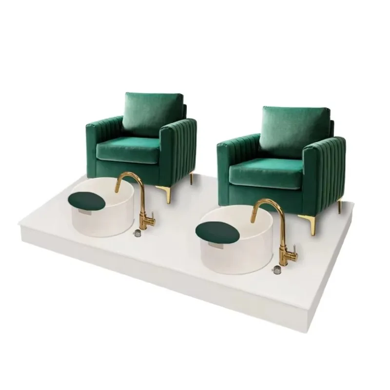 

Light Dark Green Velvet Short Back Salon Foot Spa Manicure Pedicure Chairs with whirlpool Jet