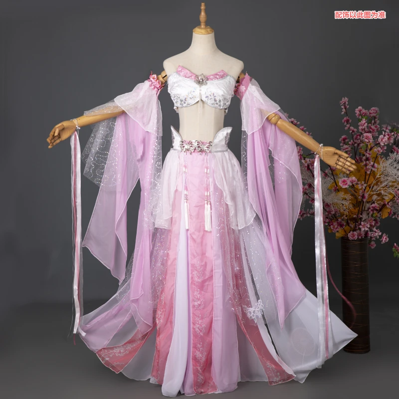 

Ruoshuifang Feitian Hanfu Fairy Cosplay Costume Ancient Dance Dress Pink Stage Mural Scarf Girl Dress Cute Dress Halloween