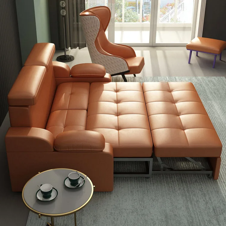 #Pull Out Smart Multifunctional Sleeper Couch Modern Leather Folding Sofa Cum Bed
