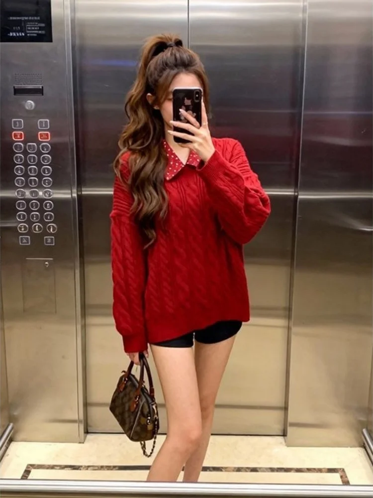 Koreaanse Sle Lazy gebreide trui dames losse kraag Faionable top zacht warm winter nieuwe collectie afslankend effect