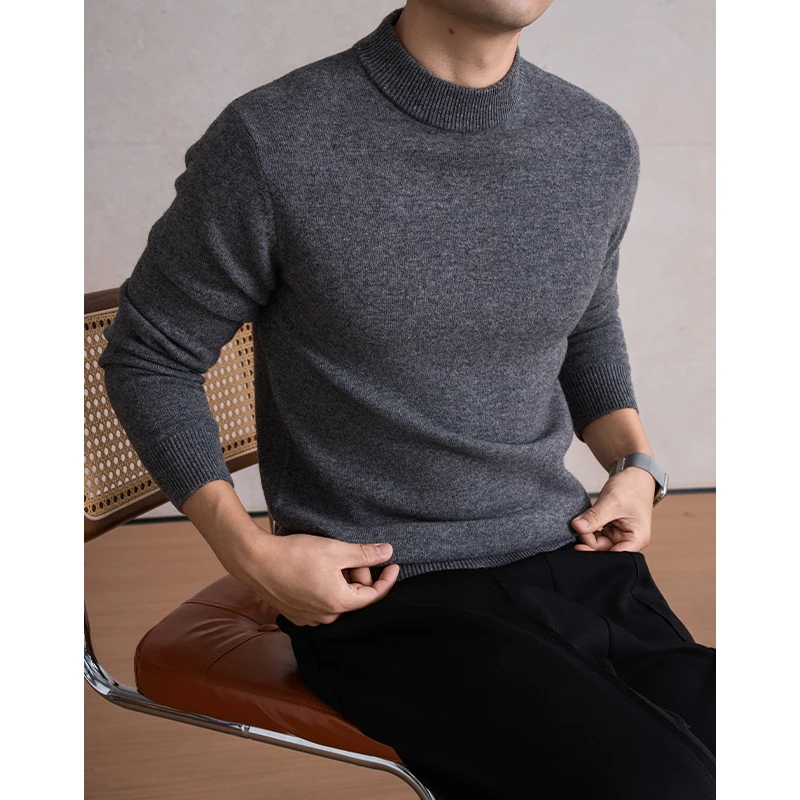 

Goat Cashmere Men Basic Sweater 2025 Autumn Winter Classic Mock Neck Warm Jumpers Long Sleeve Sheep Wool Knitwear Pullovers