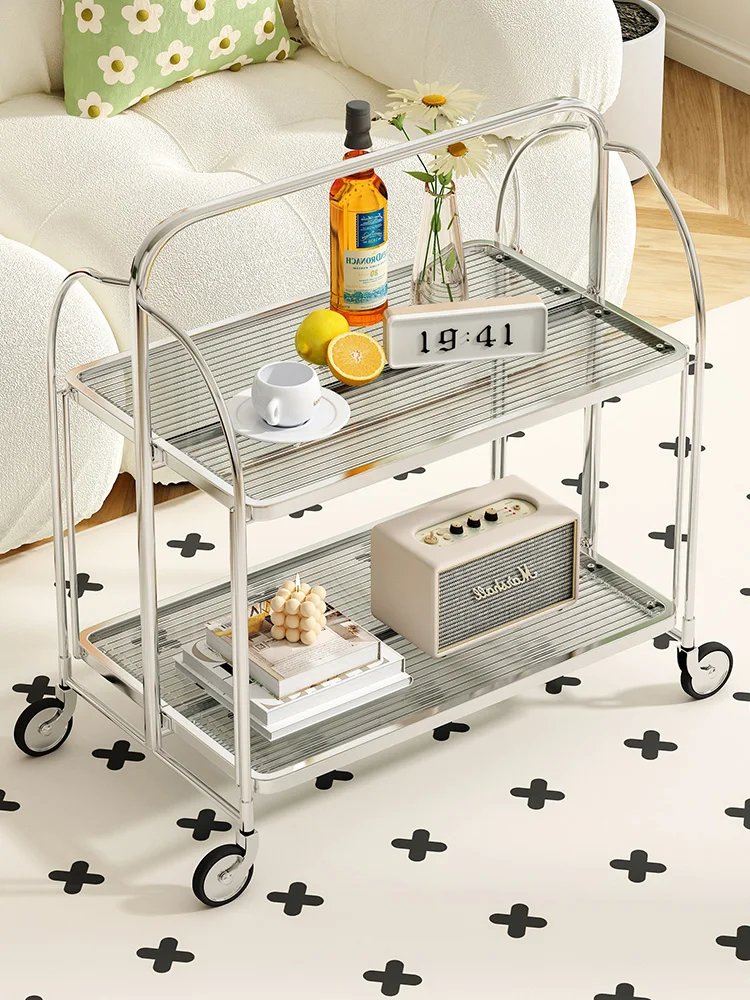 

Middle aged living room, small cart, side table, coffee table, storage rack, internet famous foldable mobile dining car, glass s