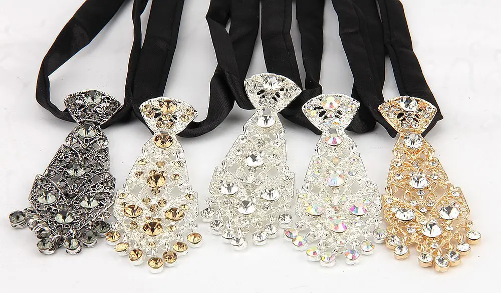 Fashion Personality Crystal Neckties Trendy General Korean Wine Party Wedding Ceremony Metal Short Luxury Tie Men Accessories