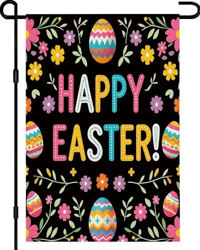 Happy Easter Garden Flag 12x18 Inch Double Sided Flowers Easter Eggs Small Burla EEJ UUN
