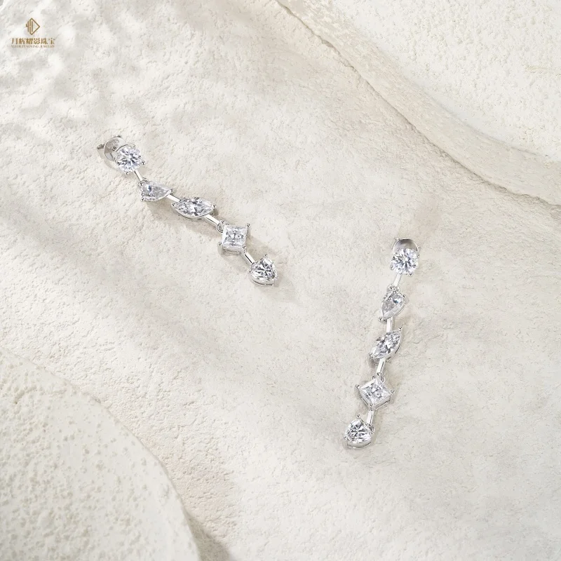 Drop Shipping Hot Selling GRA Certificate Pass Diamond Tester Triangle Moissanite Iced 925 Sterling Silver Rhodium/Gold Earrings