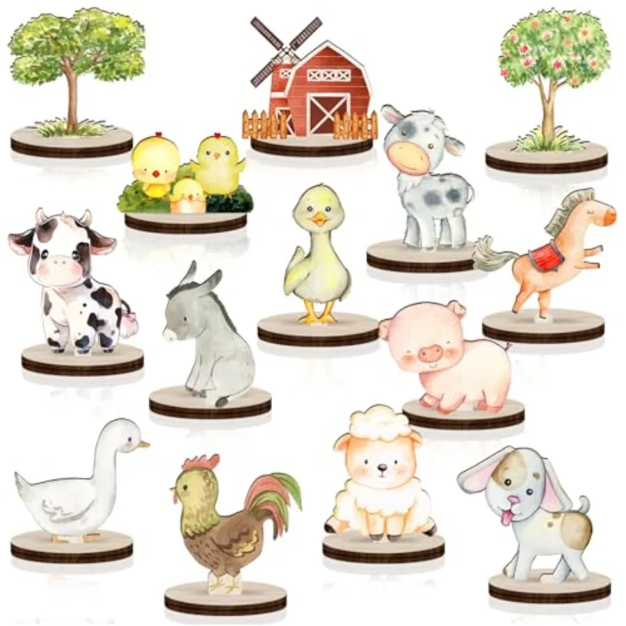 14 قطعة حيوانات المزرعة الخشب الجدول المركزية مخلوقات المزرعة انقطاع الأشكال الجدول القبعات العالية مزرعة تحت عنوان استحمام الطفل زينة الخشب