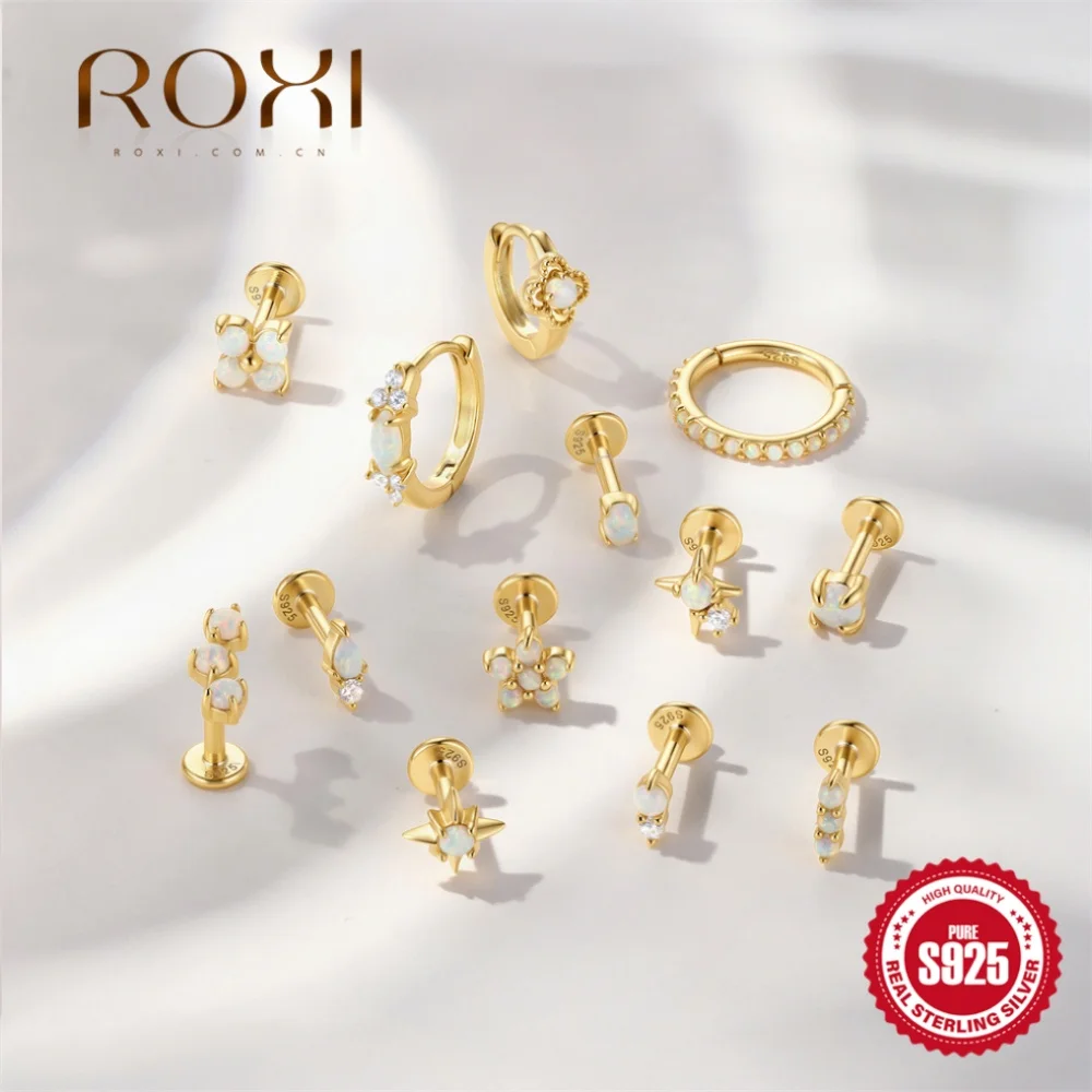 ROXI 925 Sterling Silber 1 Stück Ohrring 18K Vergoldet Opal-Serie Oktagramm Kleeblatt Hypoallergener Quasten-Partyschmuck