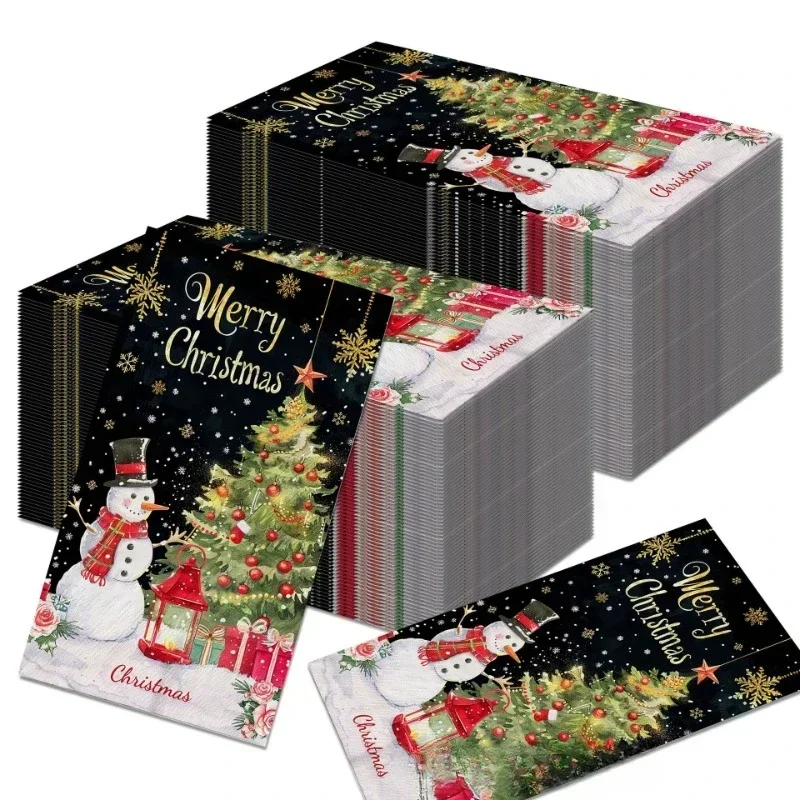 20 قطعة 34.2*40.6 سنتيمتر 2رقائق عيد الميلاد ثلج طويل ورقة منديل كبير الحجم حفلة الجدول ورقة الذهب الأسود شجرة عيد الميلاد ورقة تحديد الموقع