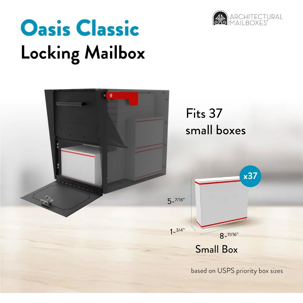 High Security Locking Parcel Mailbox, Black, 18x15x11.5 Inches, Galvanized Steel for Durability and Weather Protection