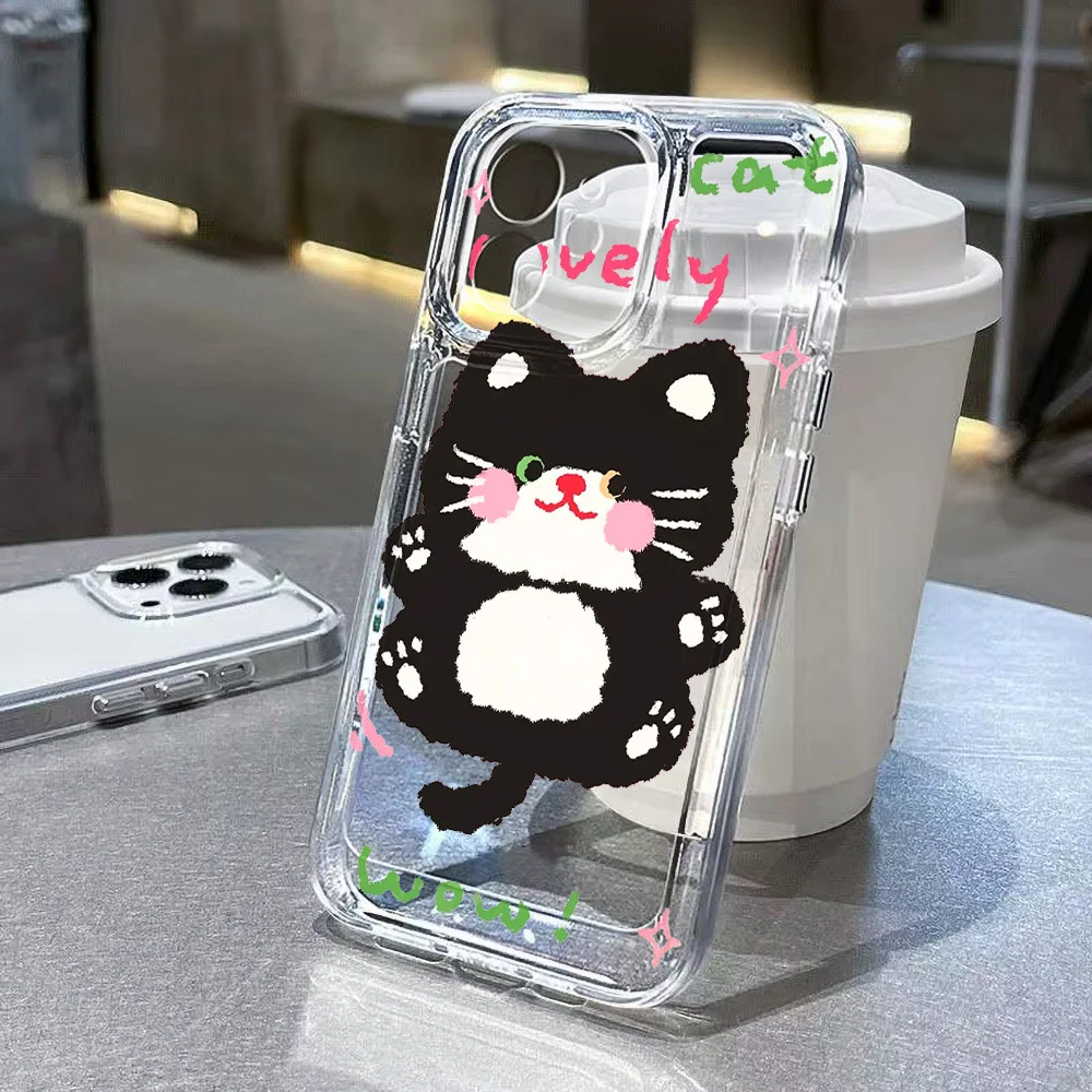 

Lovely Black Cat Clear Soft Phone Case For iPhone 14 Pro Max Case iPhone 13 16 12 11 15 Pro Max XS XR 7 8 Plus SE 2 Cover Funda