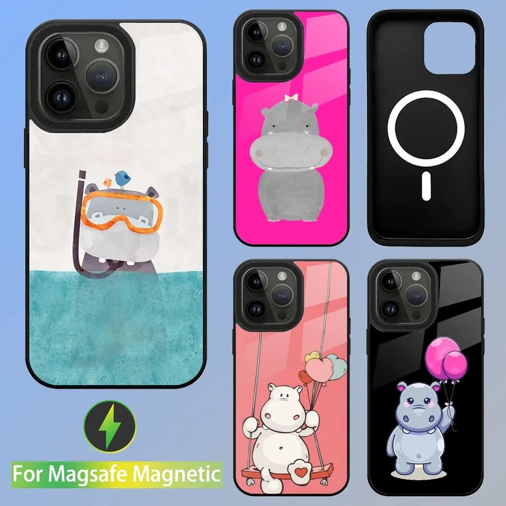 

Cartoon Animal Hippopotamus Phone Case For iPhone 15,14,13,12,11,Plus,Pro,Max Mini Magsafe Magnetic Wireless Charging