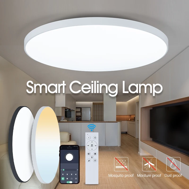 Plafonniers LED intelligents 50W 80W télécommande App Dimmable résistant à la poussière et à l'humidité plafonniers Morden salon chambre
