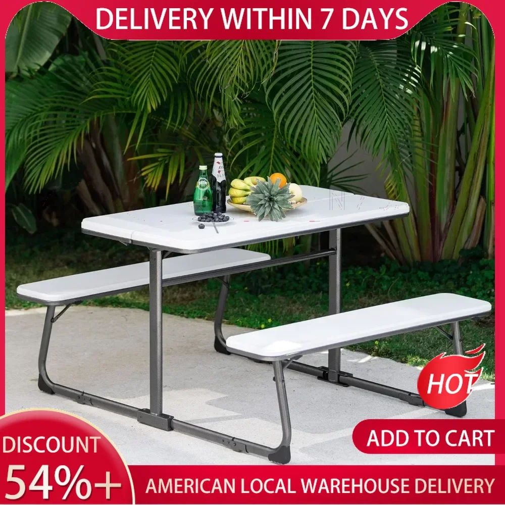 Folding Picnic Table with Benches, Portable Picnic Table Foldable, Collapsible Camping Picnic Table with Seats for Outdoors