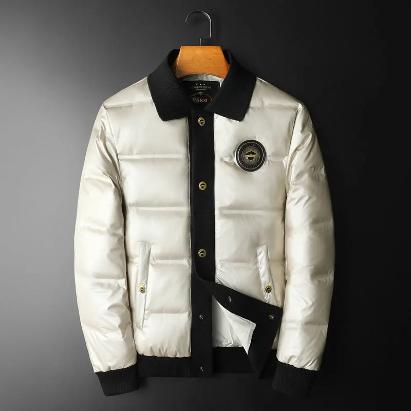 Chaqueta Vintage de plumón de pato para hombre, abrigo de plumón de pato blanco 90% de alta calidad, con solapa, de colores contrastantes