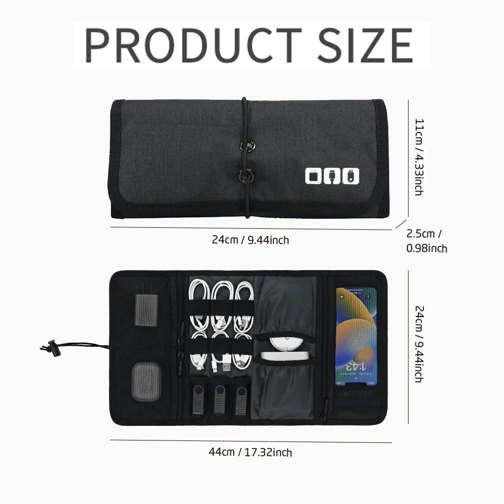 Tech Organizer Bag Cable Storage Case Travel Electronic Accessories Pouch for Charger Power Bank Earphone USB Cable Home Office view 2