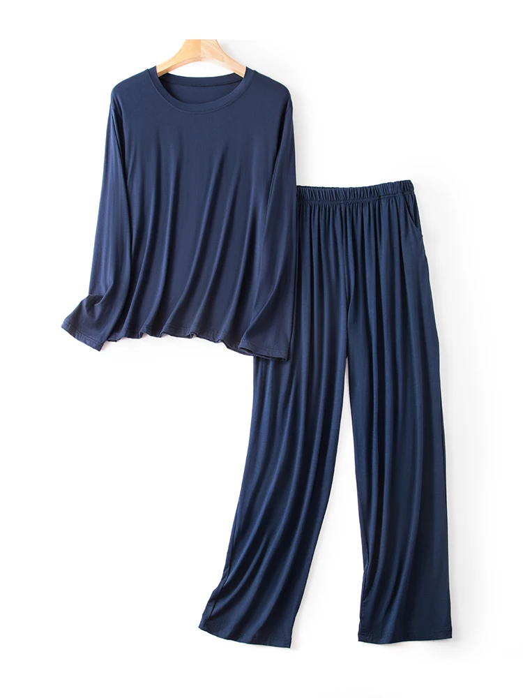 

Мужской модальный комплект свободного покроя, длинная футболка и брюки све, комплект из тонкого материала, повседневная одежда на весну и лето, домашняя одежда