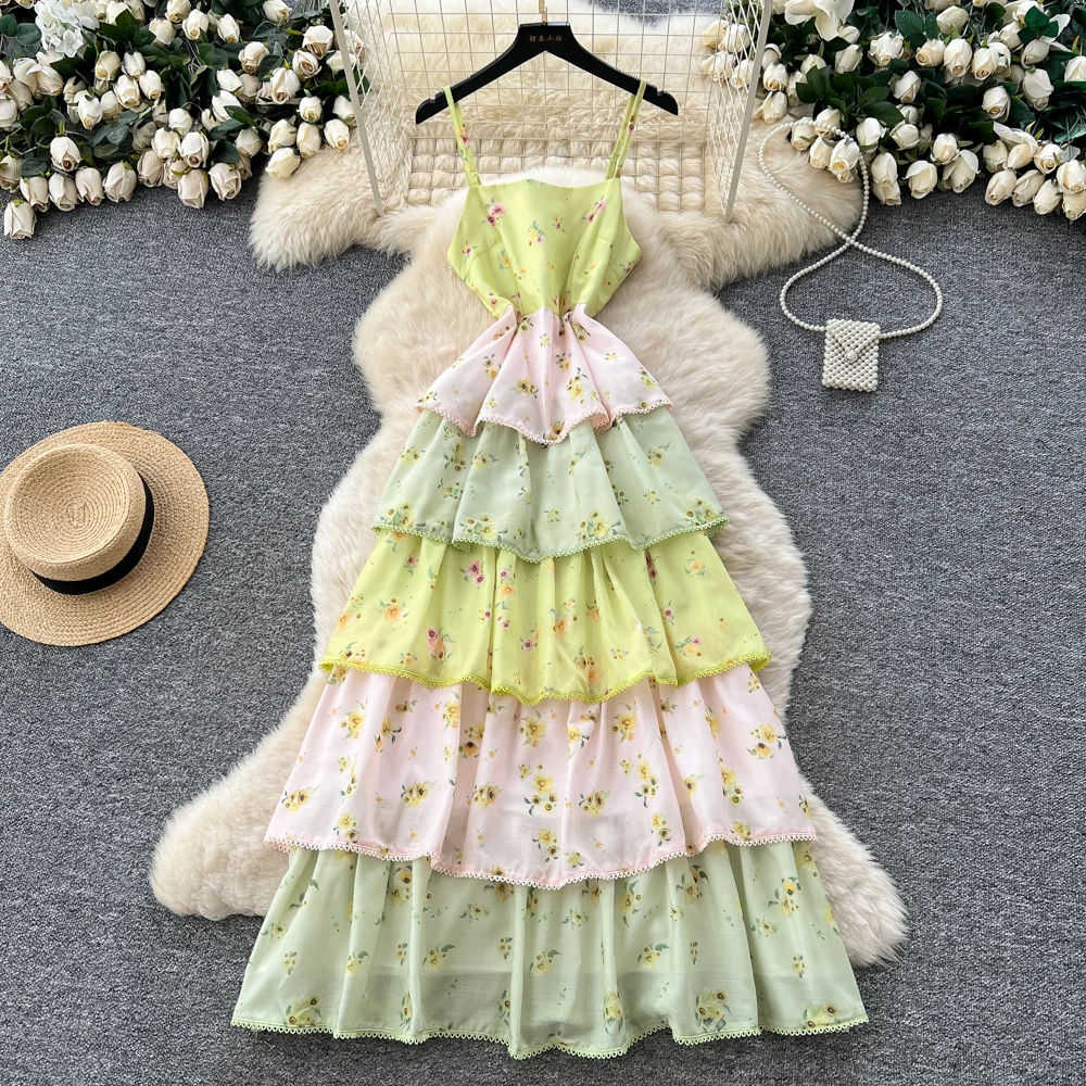 Vintage elegante em camadas impressão sem mangas vestido chique vestidos moda feminina retro festa roupas femininas