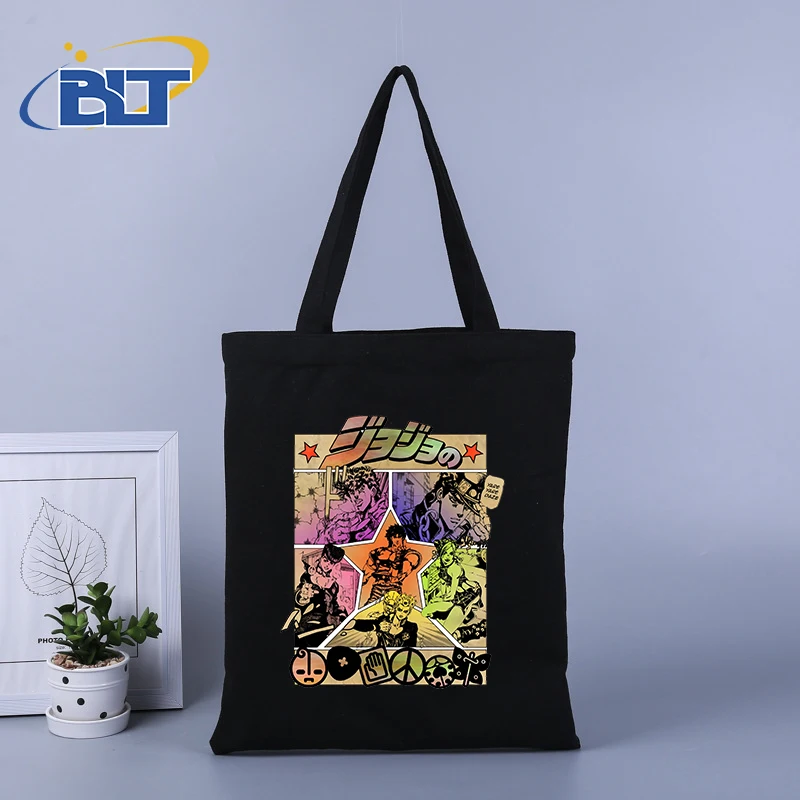 Jojo Aventura Bizarra Anime Print Canvas Shopping Bag, Bolsa de grande capacidade, Sacola, Bolsa de escola estudantil