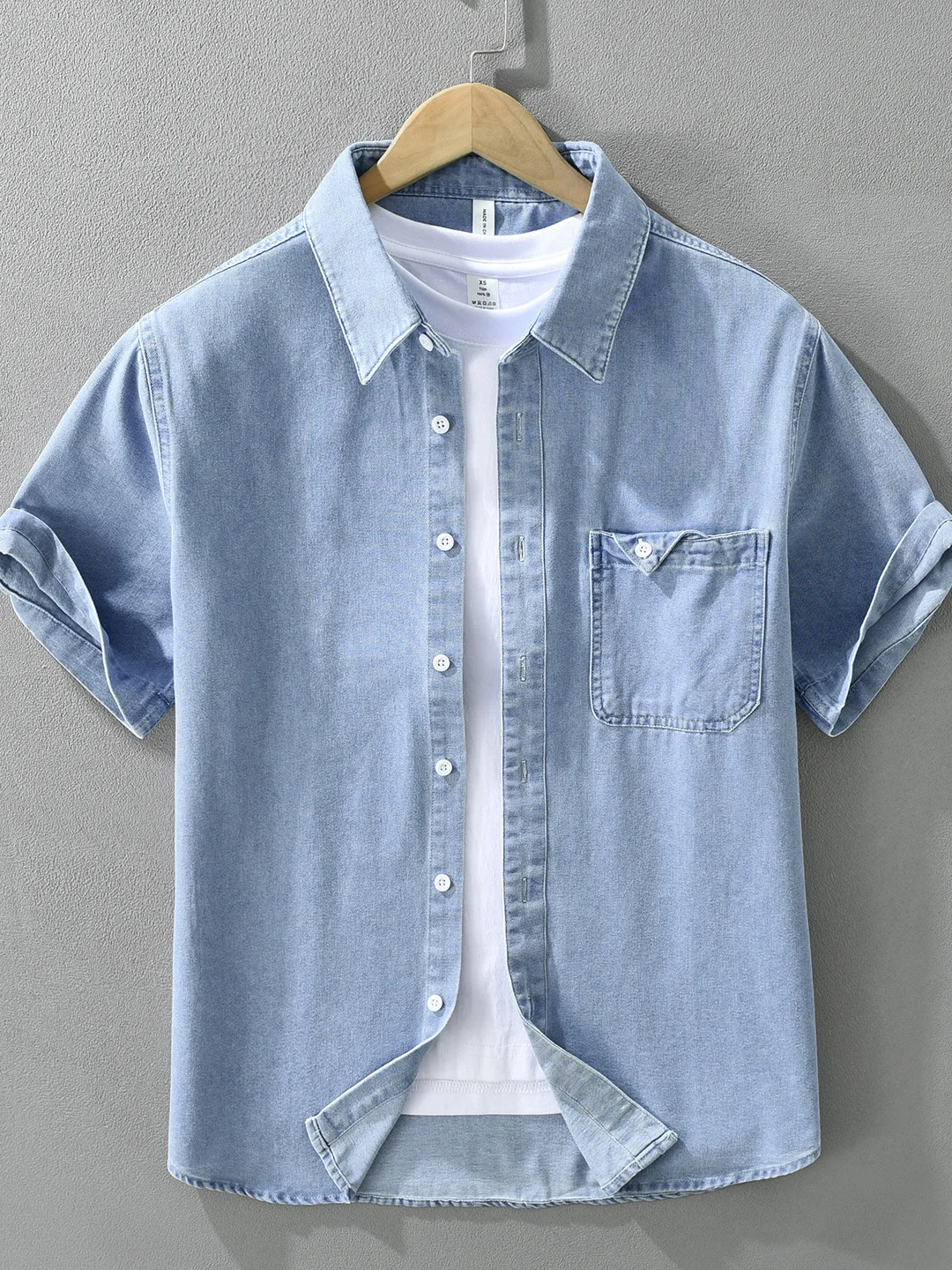 

Retro Washed Pure Cotton Men's Denim Shirt Summer New Style Casual Loose Design Sensation Chinese Production Short Sleeve