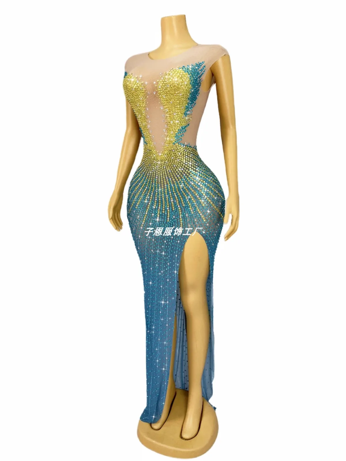 High-end elegant design sense bright rhinestone temperament long dress party red carpet dress costume