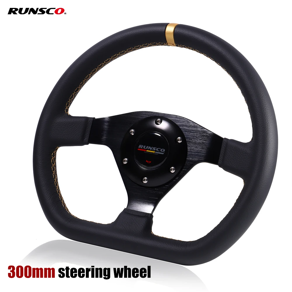 300mm Racing Steering Wheel Flat Leather Car Drift Pc GameSteering Wheel Control Universal 70PCD