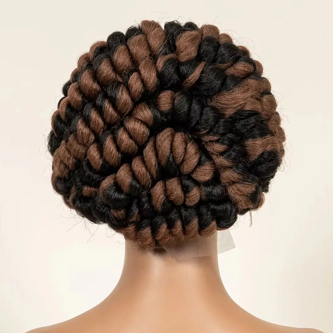 Synthetic Cornrow Braided Wig Full Lace Braided Updo Bantu Wig with Baby Hair Wig Synthetic Women Wig 8Inch Mixed Color Wig