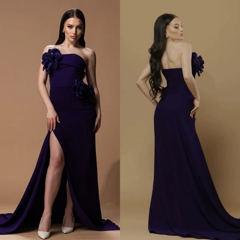 Customized Jiayigong  Jersey Flower Draped Clubbing A-line Strapless Bespoke Occasion Gown Long Dresses Saudi Arabia