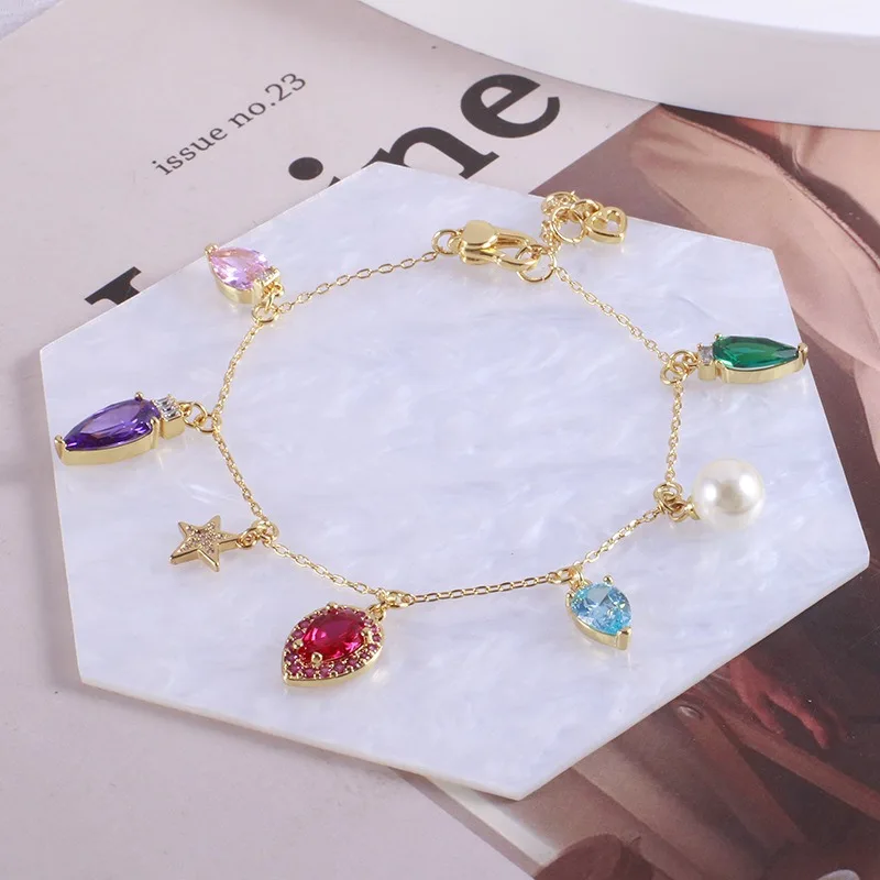 

Europe And The United States Color Gem Drops Love Stars Pearl Sweet Fashion Bracelet Necklace Female