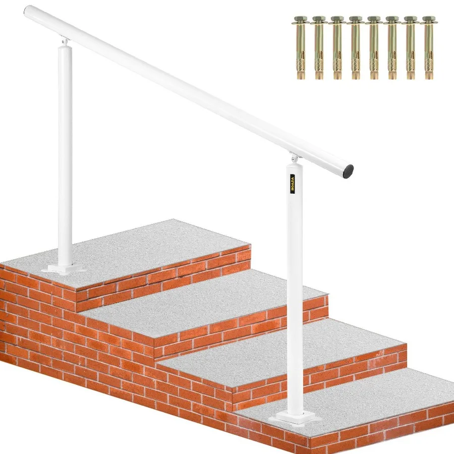

Outdoor Stair Railing Kit 5 FT Handrails for 0-5 Steps Adjustable Angle White Aluminum Handrail for Elderly Outdoor Steps Safet