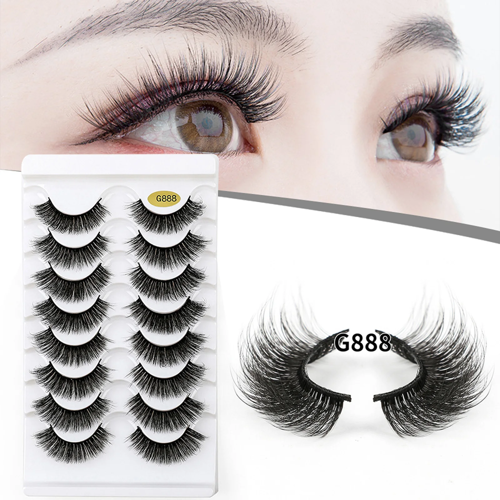 8 Pairs Super Curl 3D Faux Eyelashes Lightweight Thick Fluffy Multi-level Soft Lashes for Party Cosplay Makeup Supplies