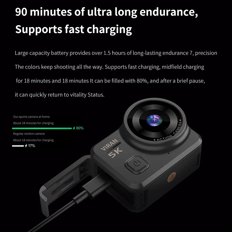 كاميرا الحركة المحمولة 5K 2.0 بوصة IPS HD شاشة تعمل باللمس IP68 مقاوم للماء واي فاي EIS مع بطاقة 128G للدراجات النارية خوذة الدراجات النارية  #3