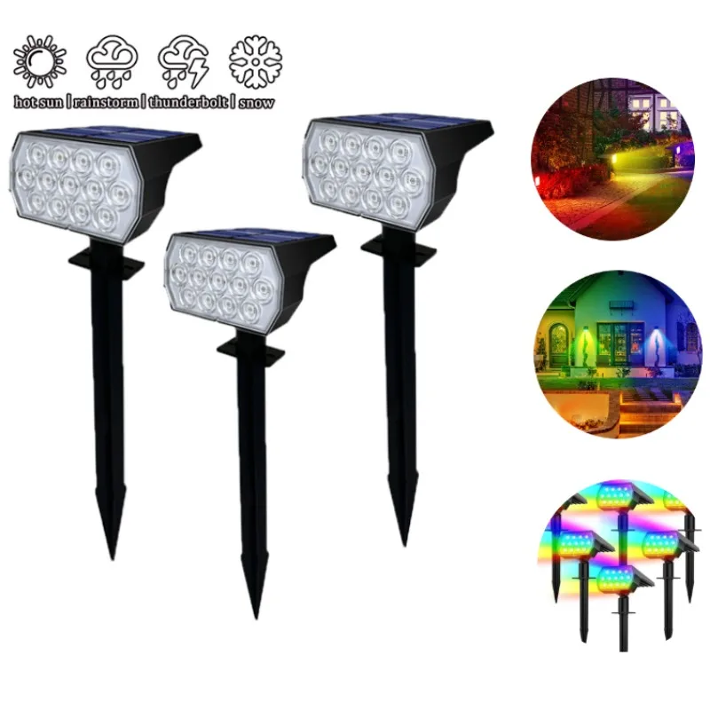 Solar Spot Lights Outdoor Color Changing 7 Modes Christmas IP65 Waterproof Landscape Spotlights Dusk To Dawn For Patio Garden