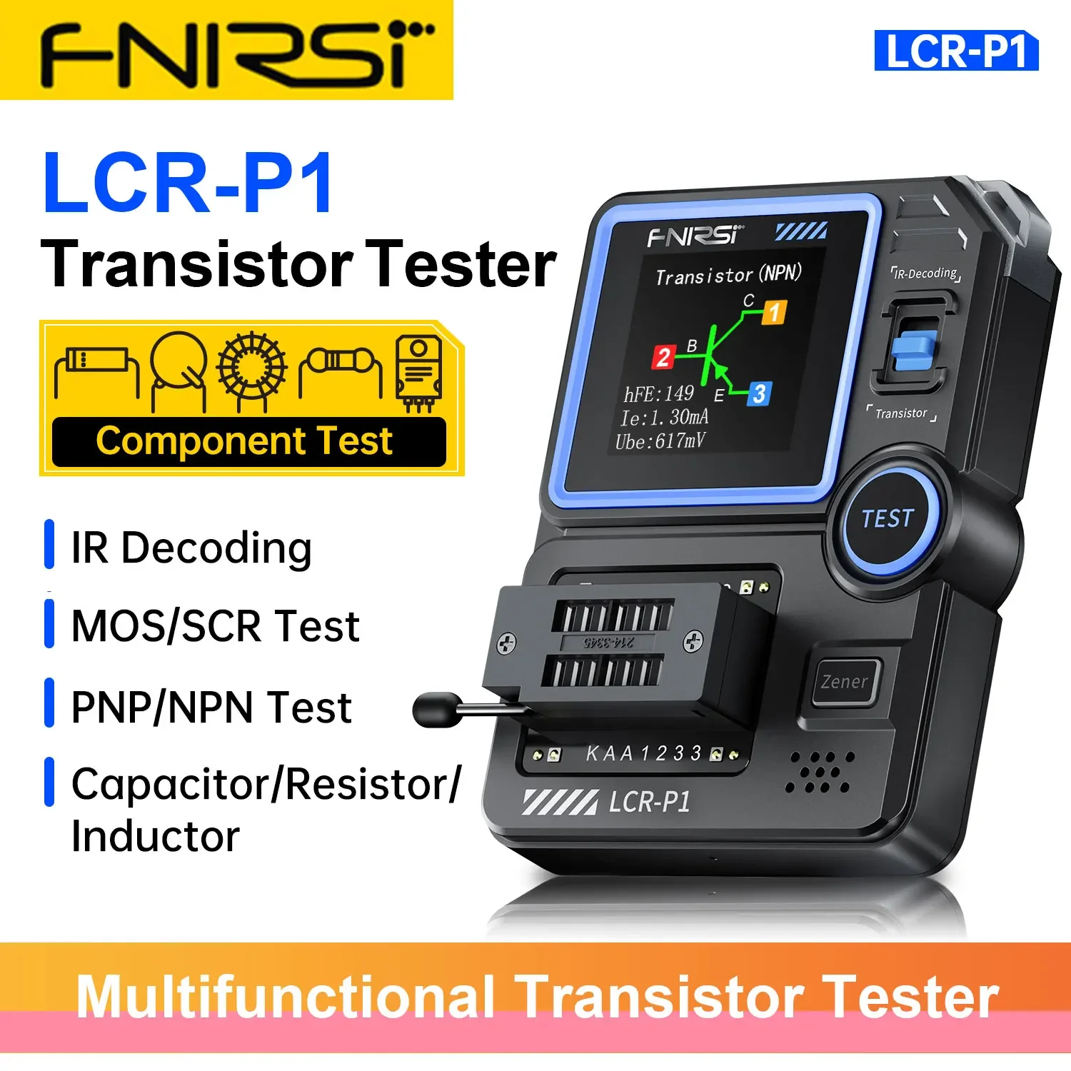 

FNIRSI LCR-P1 Transistor Tester Diode Triode Capacimeter Resistance LCR ESR Meter MOSFET NPN PNP SMD Multifunction Tester