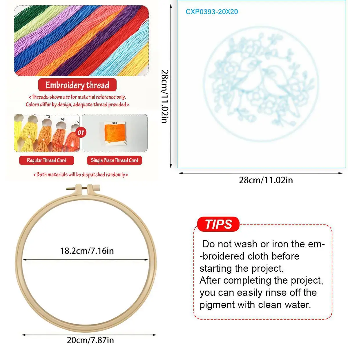 1 Stück 20X20CM/15X15CM 7,87/6,3 Zoll Zwei kleine Vögel Stickerei Starter-Kit DIY-Kit DIY-Stickerei-Set Handarbeiten Malerei – Detail 5