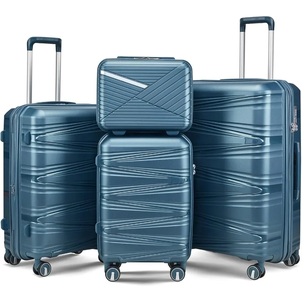 

4-Piece Expandable Hardshell Luggage Set with TSA Lock (14/20/24/28) - Lightweight PP Suitcases, 360° Silent Spinner Wheels and