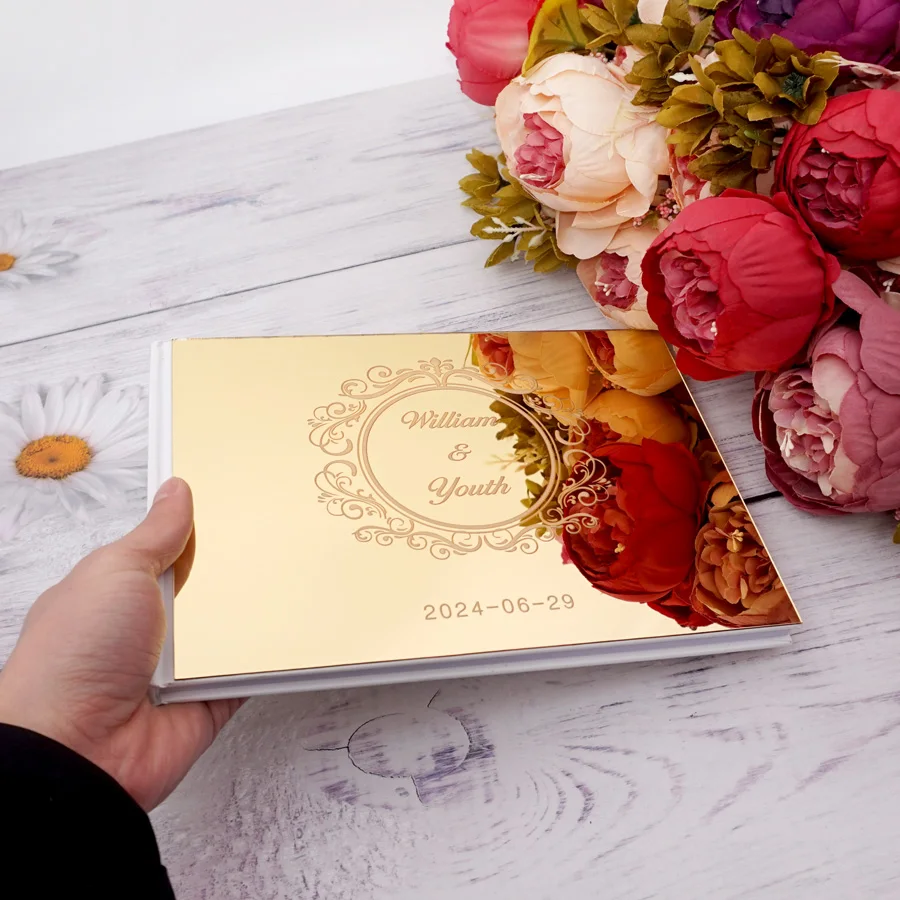 Personalized 25x18cm Wedding Custom Signature Guestbook Acrylic Mirror Cover Reception Book Engagement Party Commemorative Book