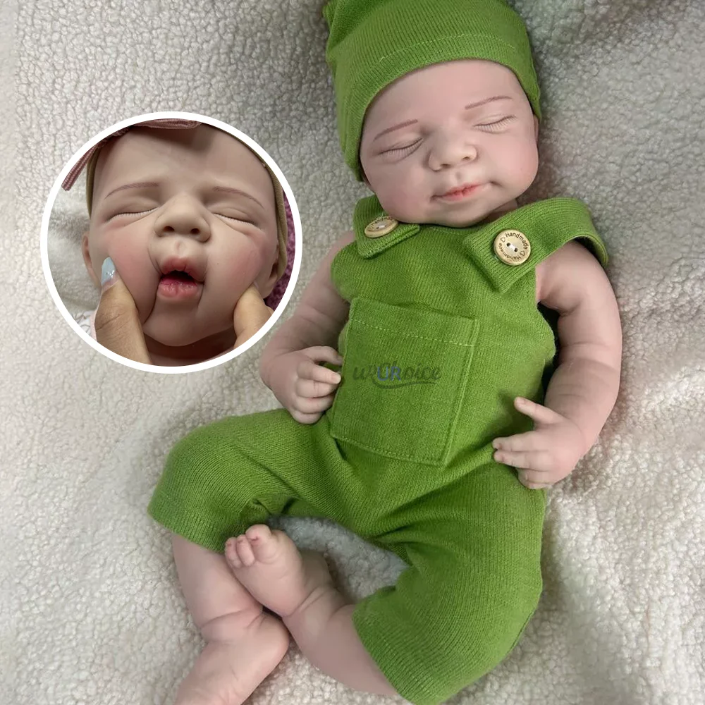 

19" Ultra Realistic Silicone Reborn Baby Doll With Closed Eyes Open Mouth Newborn Dolls Perfect Gift For Children And Collectors