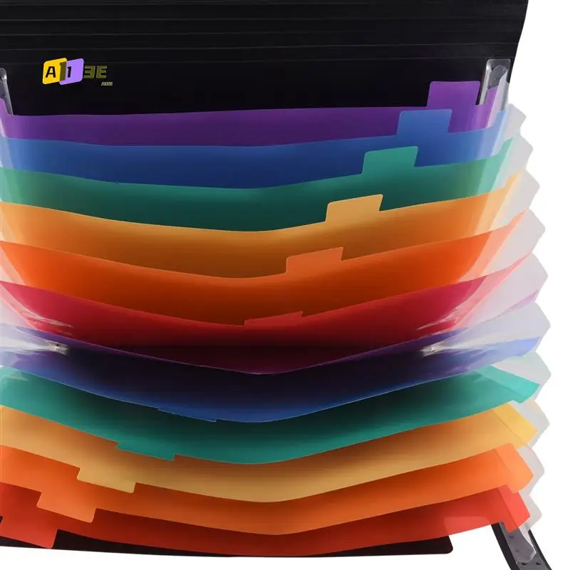 

A13E-Document Organizer 13 Pockets Expanding Folder With Mesh Bag & Color Label 13 Monthly Bill Receipt Organizer A4 Size