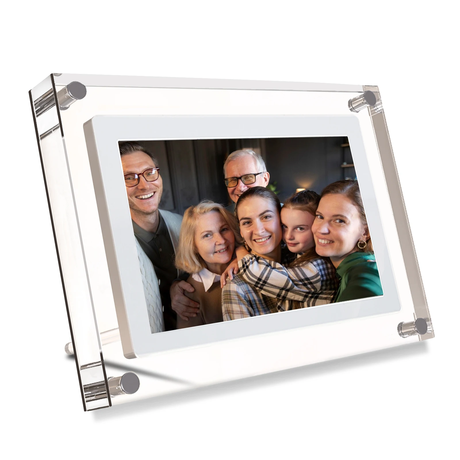 

7 Inch HD Transparent Acrylic IPS Screen Digital Photo Frame with Video Playback Clock MP4/MP3 Support and Battery