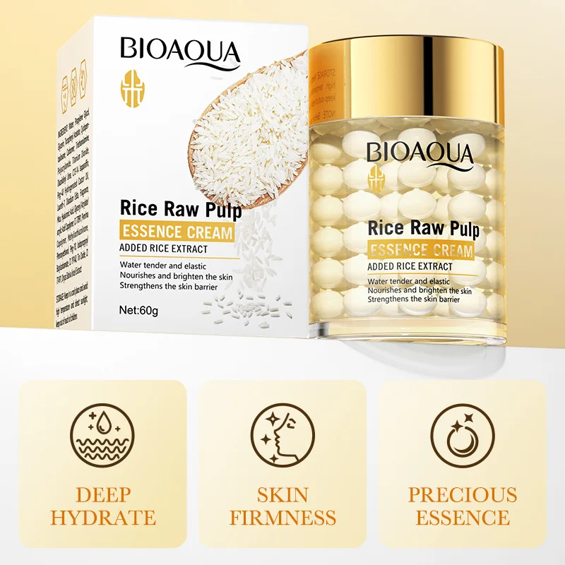 

Rice Extract Brightening Cream BIOAOUA Moisturizing & Whitening Face Lotion with Hyaluronic Acid for Dull Dry Skin Daily Care
