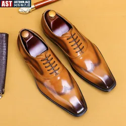 2024 New Men Dress Shoes Leather Shoes Fashion Derby Shoes Classic Casual Business Wedding Footwear Brown Italy Male Formal Shoe