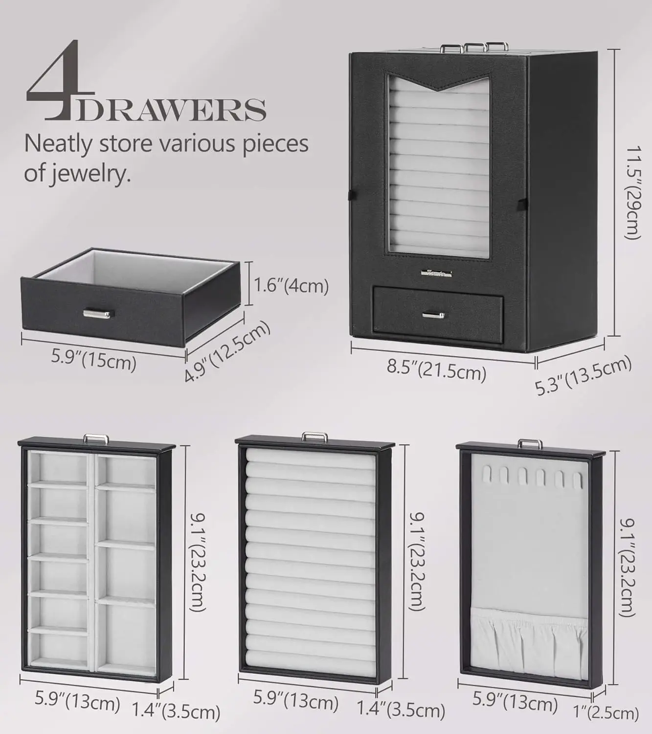 Jewelry Organizer with Transparent Window Necklace Hooks Gift for Women Jewelry Box Display Case for Necklaces Rings