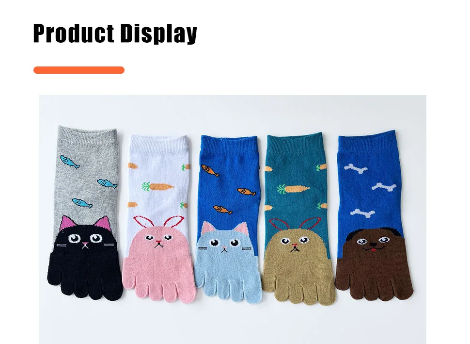 Frauen Mädchen Fünf Finger Socken Baumwolle Niedlichen Cartoon Katze Kaninchen Bär Fisch Karotte Fashions Junge Schweiß Absorbieren Weiche Kappe Boot socken – Detail 2
