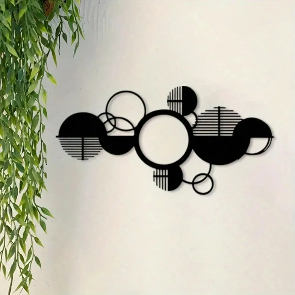 

Металлическое настенное панно, современный абстрактный геометрический декор, черно-белое железное круглое украшение для гостиной или офиса.