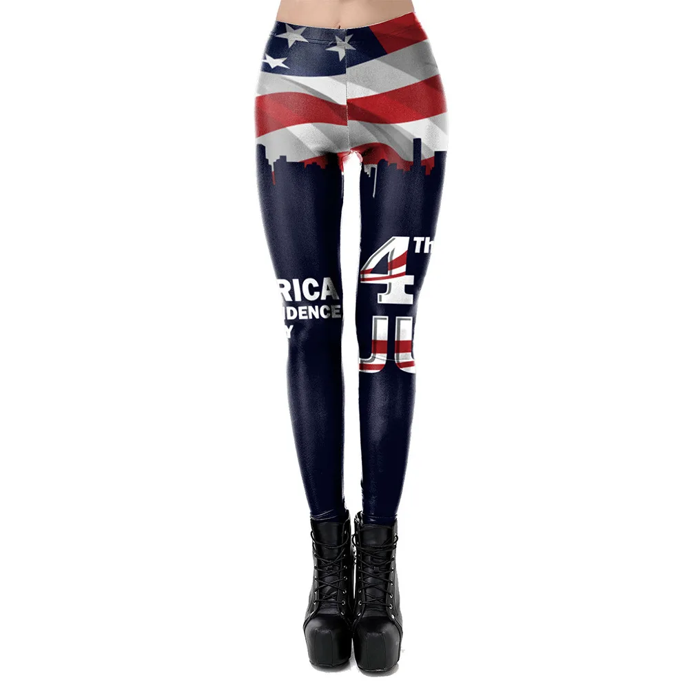 Nadanbao Independence Day Holiday Party Pants Women Patchwork Printing Sexy Trousers Female Elastic Tights Leggings