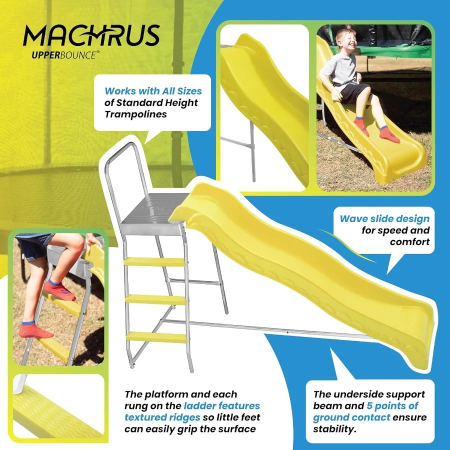 Machrus Upper Bounce Trampoline Step N Slide Fun Indoor and Outdoor Ladder and Wave Slide Set Perfect for Round or Rectangle Tr